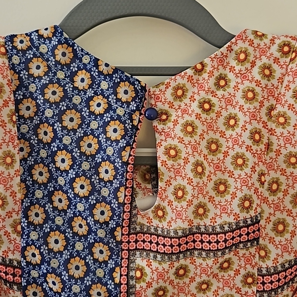 SPEECHLESS Orange Mixed Print Patchwork Tie Back Short Sleeve Dress - Picture 10 of 10